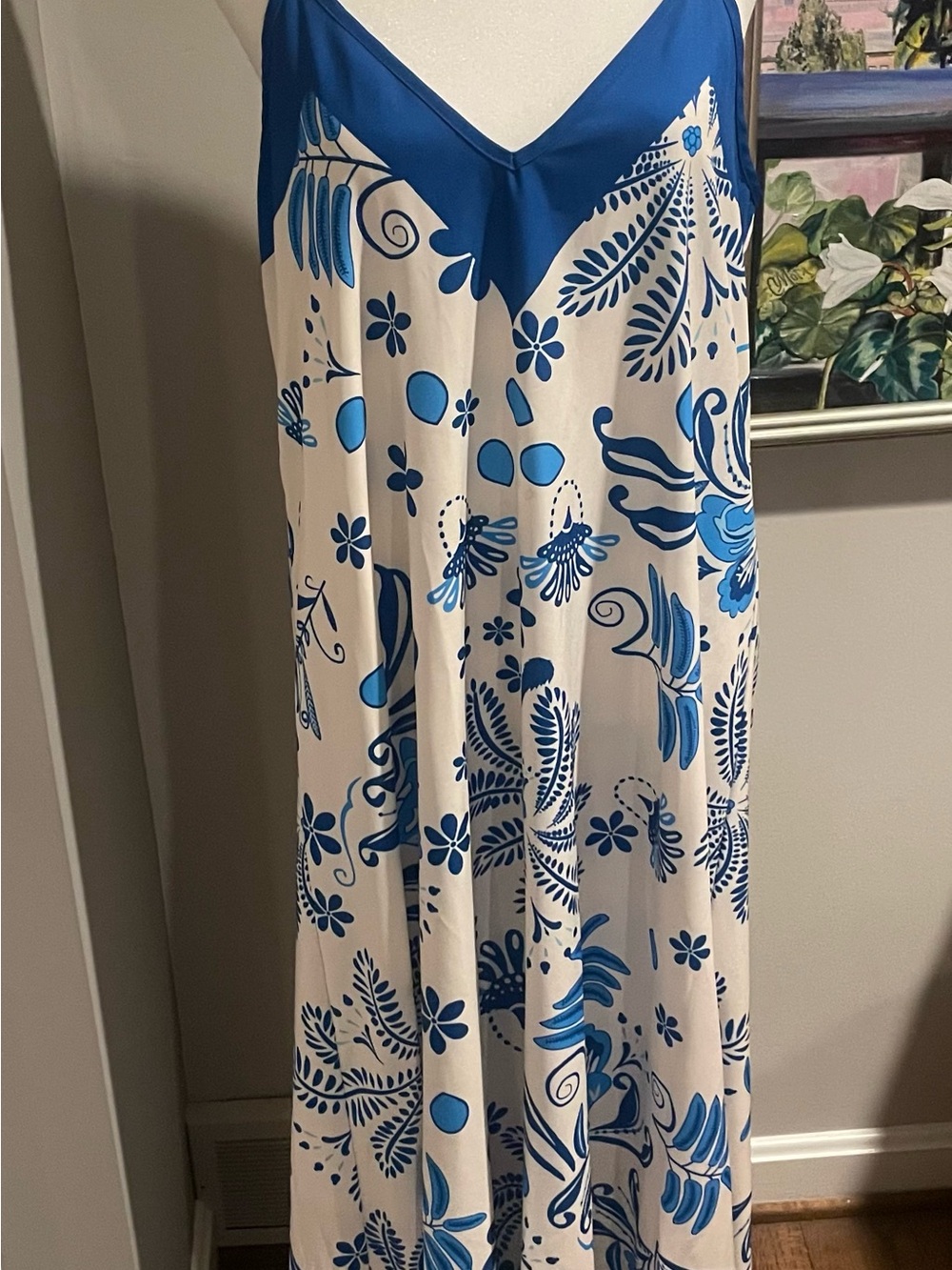 SHEIN Blue & White Floral Flowy Maxi Dress